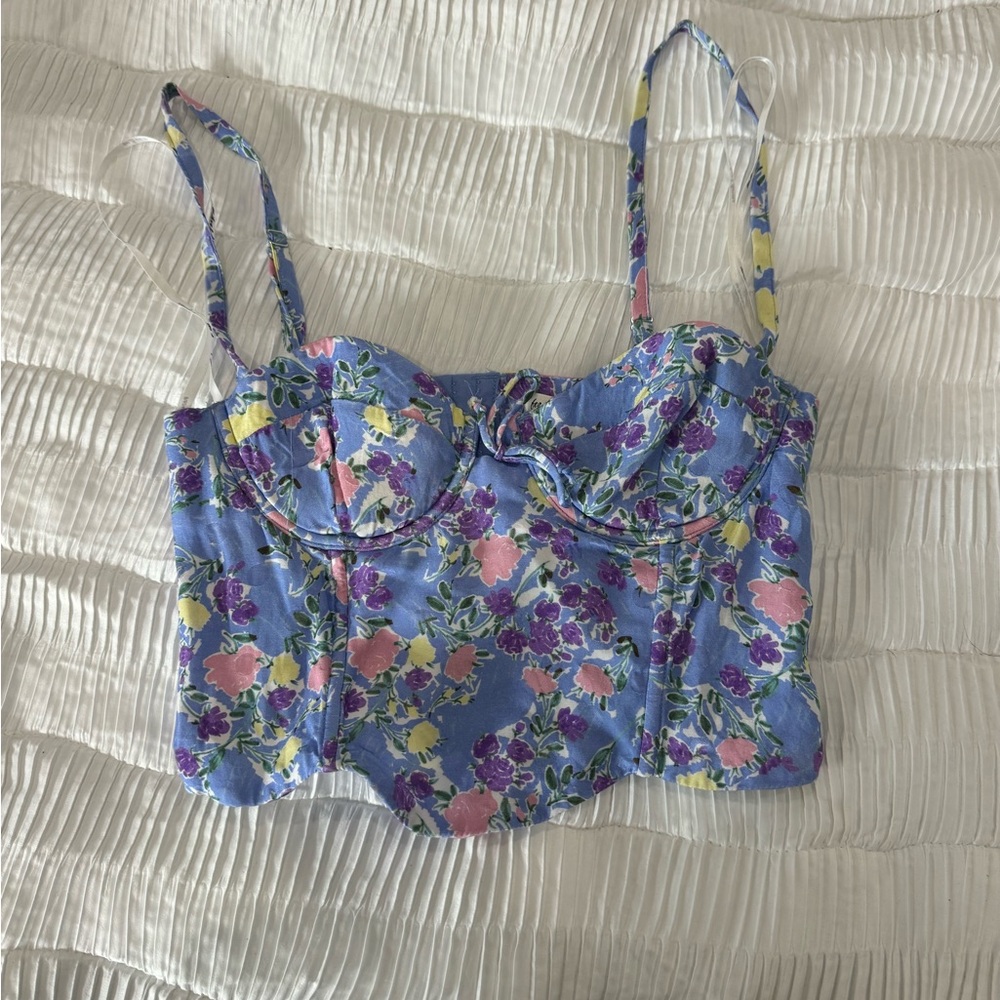 For Love And Lemons Blue Floral Bustier
